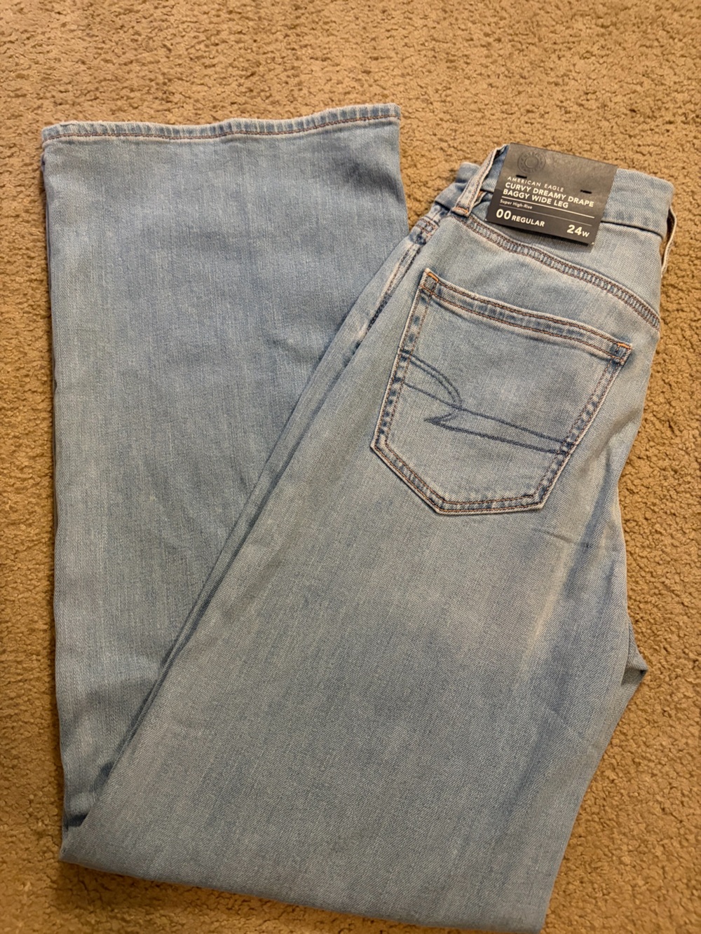 American Eagle Light Blue Curvy Dreamy Drape  Baggy Wide Leg Jeans